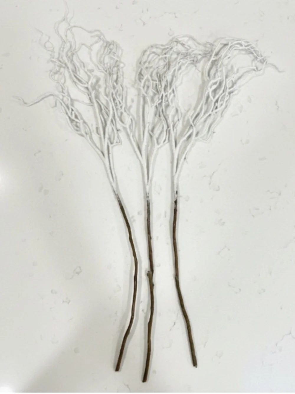 Set/3 White Glitter Curly Willow Branches